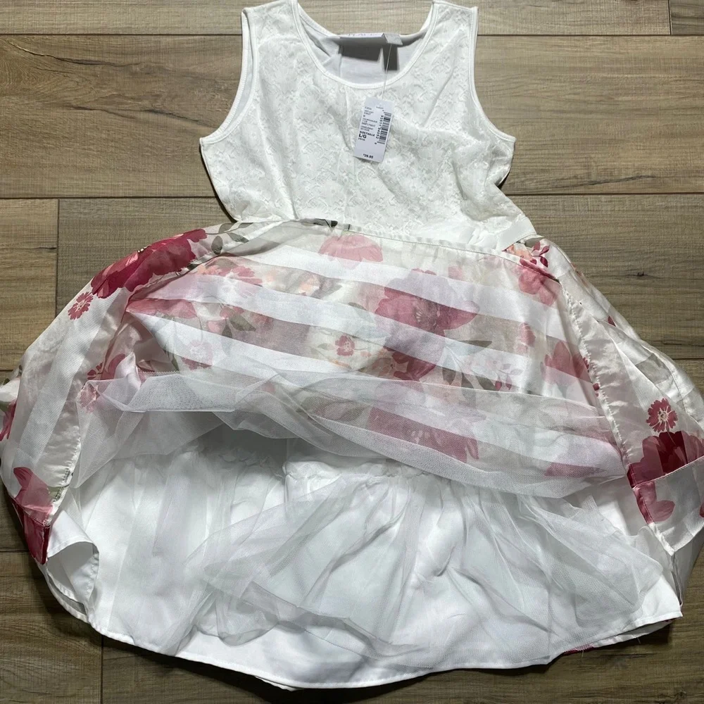 The Children’s Place‎ Girls Lace & Floral Knit To Woven Dress Large 10/12 White